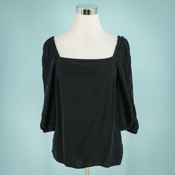 Whistles Tops - Whistles Size 8 Black Square Neck 3/4 Sleeve Boxy Cupro Viscose Top Blouse Shirt
